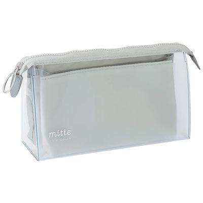 SUN-STAR Gusset Clear Pouch mitte Large Capacity, for Pencil Case and Cosmetic Pouch, Light Gray