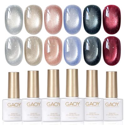 GAOY Holographic Glitter Cat Eye Gel Polish Set of 6 Colors