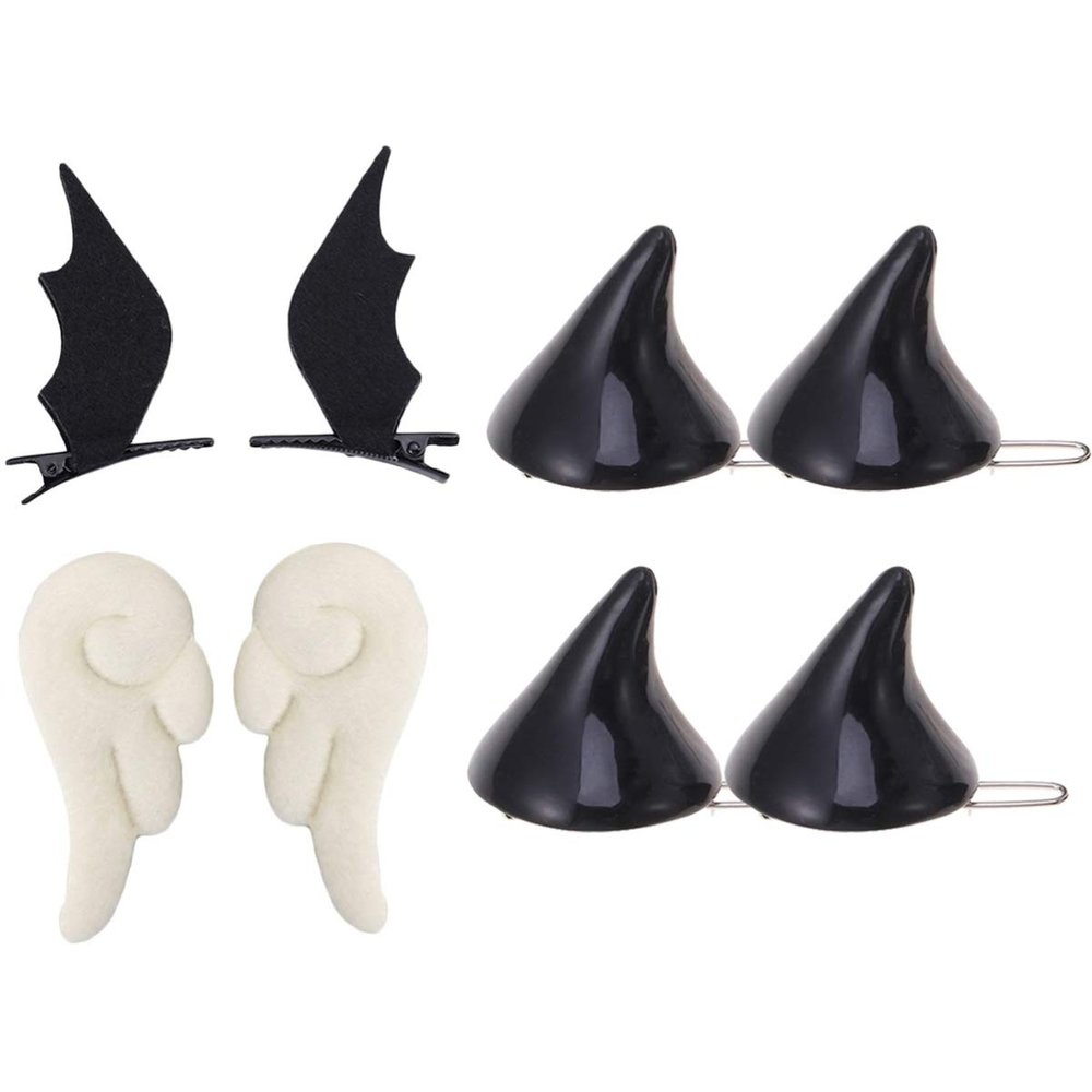 Beaupretty 4 Pairs Cute Hair Clips, Devil Horn Hair Clips Hairpins Angel Wings Cartoon Leather Hairclips Non Slip Clamps Lovely Hair Accessories