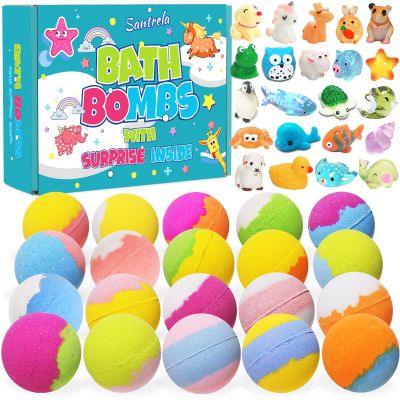 Bath Bombs for Kids with Surprise Inside, 20 Pack Kids Bath Bombs Gift Set with Toys for Girls Boys, Handmade Child-Safe Bubble Bath Fizzy Balls Kit for Birthday, Summer Fun, Christmas