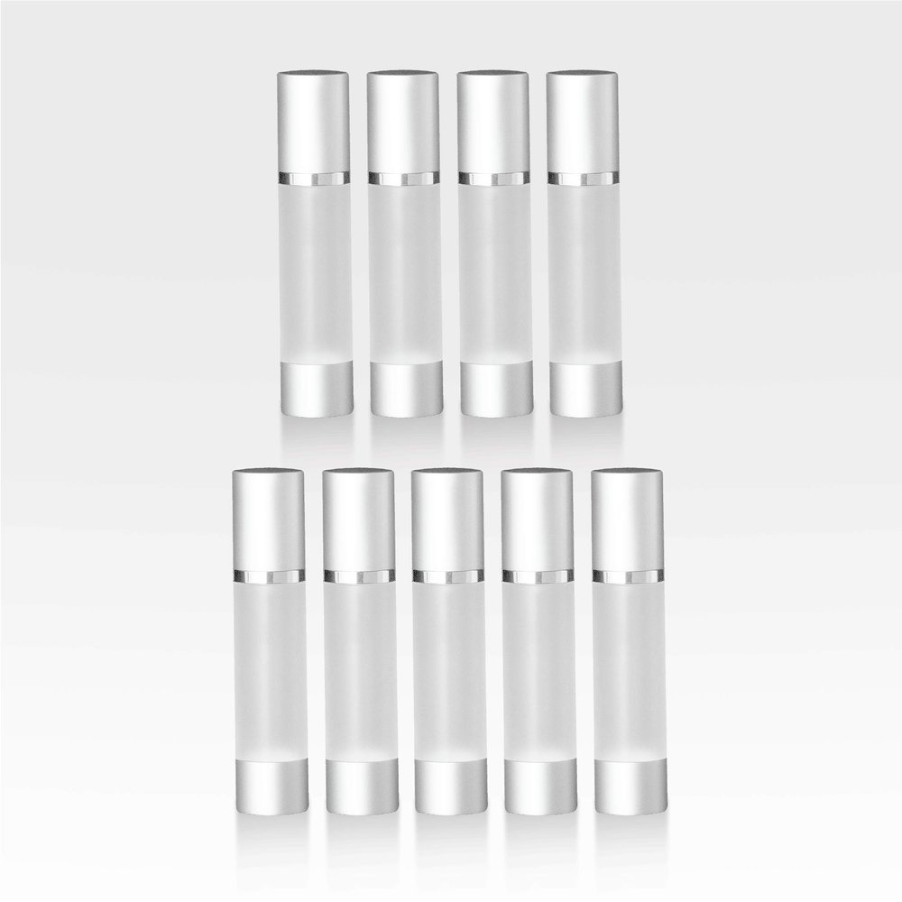 Cosmetic Packaging Now Luxe Airless Bottle, Frosted Airless Bottles w/Matte Silver Cap, Multi-Pack Bundle (50 ML, 9 Pack)