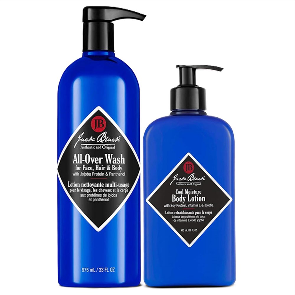 Jack Black All Over Wash Face, Body & Hair Cleanser, 33 Fl Oz Multi-Purpose Body Wash for Men Cool Moisture Body Lotion, 16 Fl Oz Body Lotion for Dry Skin