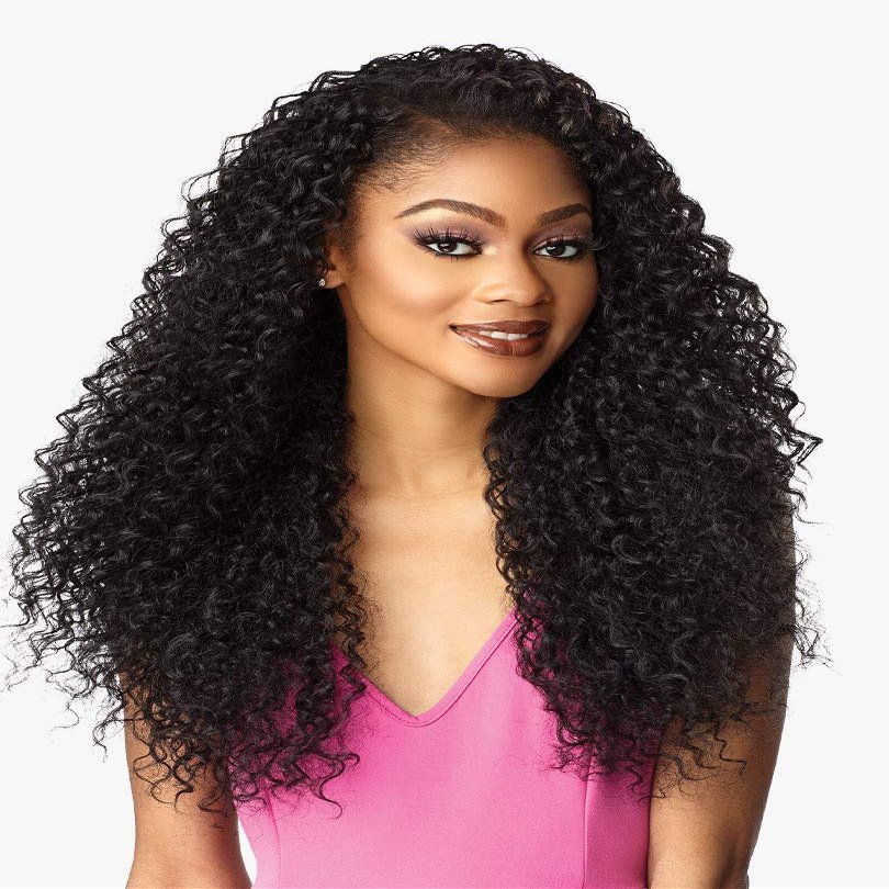 Sensationnel Instant Weave Half Wig - 5 Synthetic Blendwig Adjustable Drawstring for Seamless Hair Blending (1B OFFBLACK)