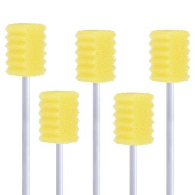 100 Pcs Disposable Mouth Swabs Sponge, BVN Oral Swabs, Oral Care Swabs Disposable, Mouth Swabs, Unflavored and Sterile Disposable Dental Swabsticks for Mouth Cleaning, Sawtooth-Shaped Yellow.