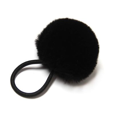 SUSULU Furry Hair Elastic Bands Faux Rabbit Fur Pompom Hair Ties Scrunchies for Women, Rubber Band with 5cm Ball Ponytail Holder Accessories Pack of 12pcs (Black)