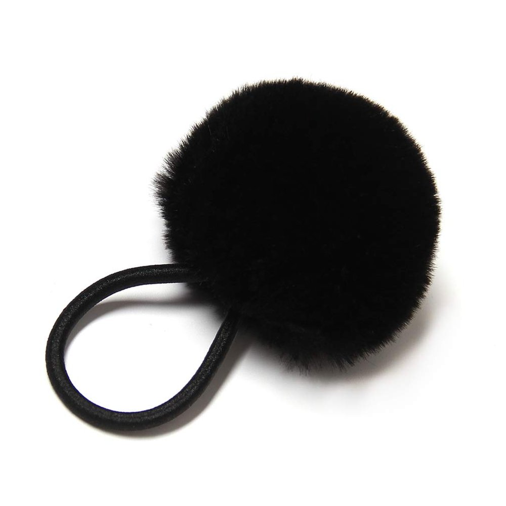 SUSULU Furry Hair Elastic Bands Faux Rabbit Fur Pompom Hair Ties Scrunchies for Women, Rubber Band with 5cm Ball Ponytail Holder Accessories Pack of 12pcs (Black)