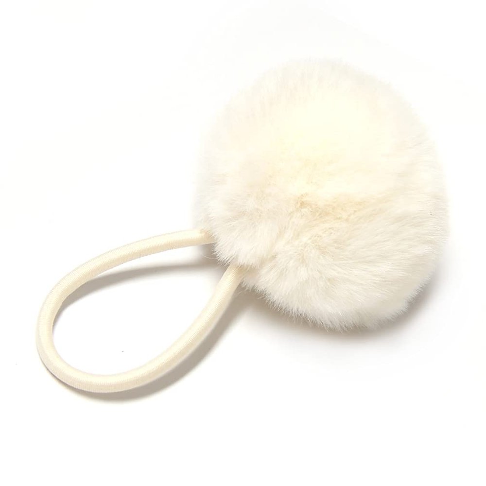 SUSULU Furry Hair Elastic Bands Faux Rabbit Fur Pompom Hair Ties Scrunchies for Women, Rubber Band with 5cm Ball Ponytail Holder Accessories Pack of 12pcs (Beige)