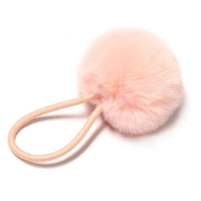 SUSULU Furry Hair Elastic Bands Faux Rabbit Fur Pompom Hair Ties Scrunchies for Women, Rubber Band with 5cm Ball Ponytail Holder Accessories Pack of 12pcs (Shell Pink)