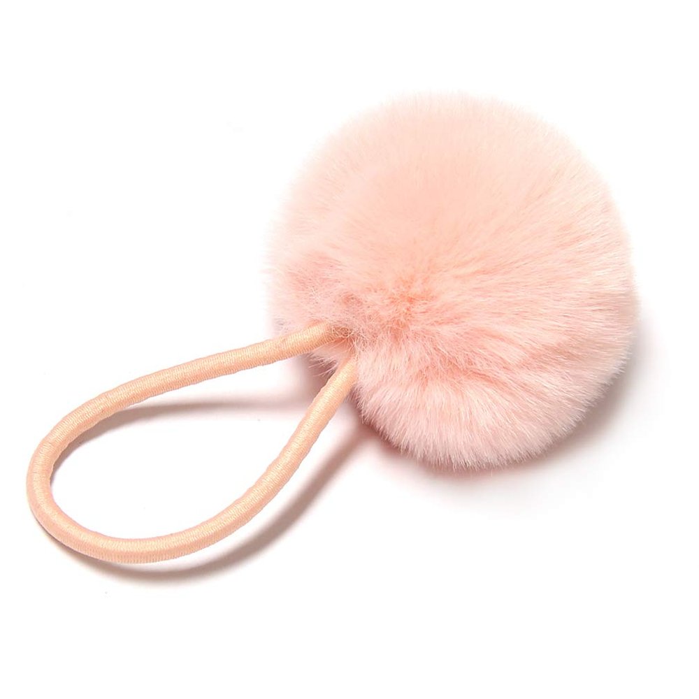 SUSULU Furry Hair Elastic Bands Faux Rabbit Fur Pompom Hair Ties Scrunchies for Women, Rubber Band with 5cm Ball Ponytail Holder Accessories Pack of 12pcs (Shell Pink)