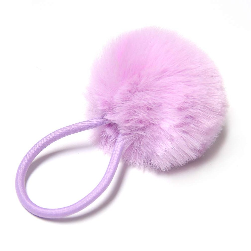 SUSULU Furry Hair Elastic Bands Faux Rabbit Fur Pom Pom Hair Ties Scrunchies for Women, Rubber Band with 5cm Ball Ponytail Holder Accessories Pack of 12pcs (Lilac)