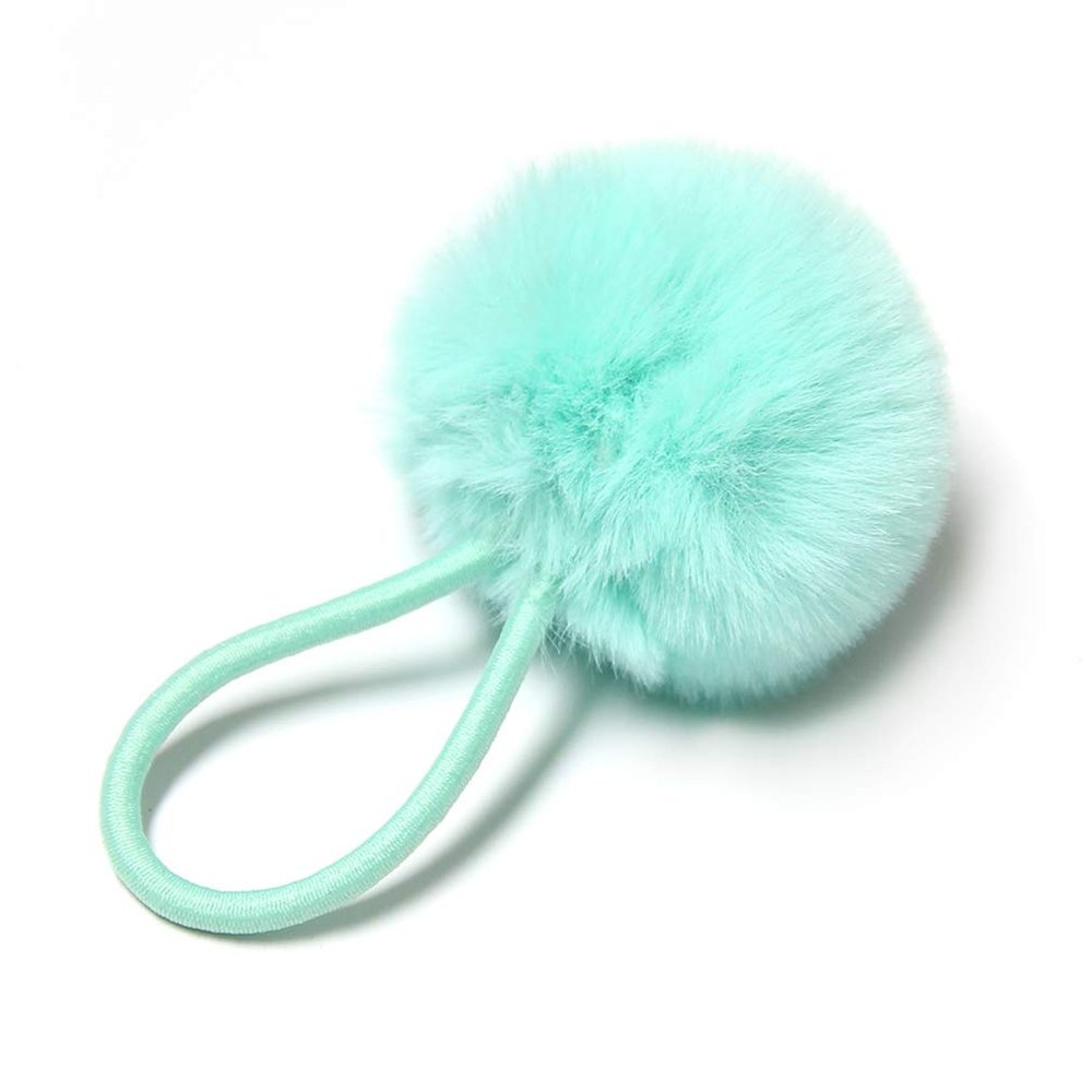 SUSULU Furry Hair Elastic Bands Faux Rabbit Fur Pompom Hair Ties Scrunchies for Women, Rubber Band with 5cm Ball Ponytail Holder Accessories Pack of 12pcs (Mint Green)