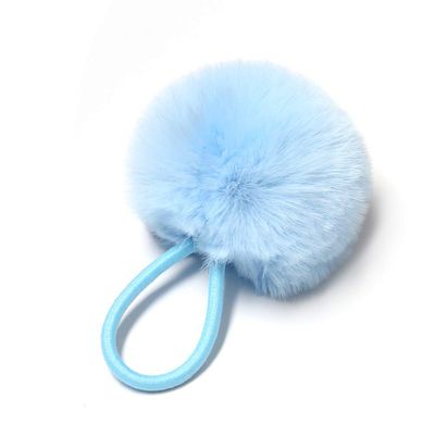 SUSULU Furry Hair Elastic Bands Faux Rabbit Fur Pompom Hair Ties Scrunchies for Women, Rubber Band with 5cm Ball Ponytail Holder Accessories Pack of 12pcs (Light Blue)
