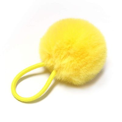 SUSULU Furry Hair Elastic Bands Faux Rabbit Fur Pompom Hair Ties Scrunchies for Women, Rubber Band with 5cm Ball Ponytail Holder Accessories Pack of 12pcs (Yellow)