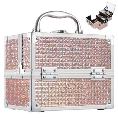 Costravio Makeup Box with Mirror, Makeup Organizer Case Train Case for Girls Women Kids Make up Box Makeup Case Organizer with Lock and Key Storage Vanity for Polishes Cosmetic Jewelry, Shiny Pink