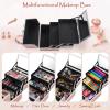 Costravio Makeup Box with Mirror, Makeup Organizer Case Train Case for Girls Women Kids Make up Box Makeup Case Organizer with Lock and Key Storage Vanity for Polishes Cosmetic Jewelry, Shiny Pink view 2