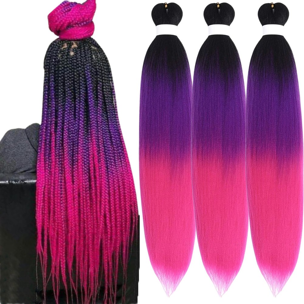 Ombre Purple Pink Braiding Hair Pre Stretched Synthetic Yaki Ez Braid Braiding Hair