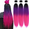 Ombre Purple Pink Braiding Hair Pre Stretched Synthetic Yaki Ez Braid Braiding Hair view 1
