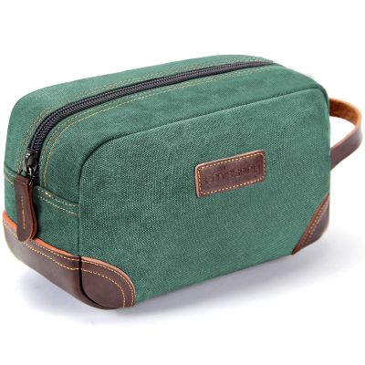 emissary Men's Toiletry Bag, Leather and Canvas Travel Toiletry Bag, Dopp Kit for Men, Travel Bathroom Bag Men's Shaving Kit, Travel Kit Small Bags for Men, Shaving Bag for Travel Accessories (Green)