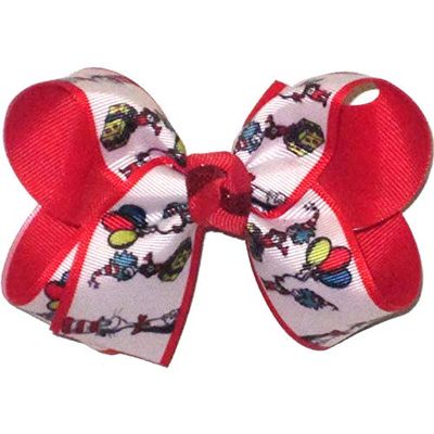 OV-2934M Medium (Ages 5-7 Years) Hair Bow Dr Seuss Cat in the Hat Thing 1 and Thing 2 over Poppy Hair