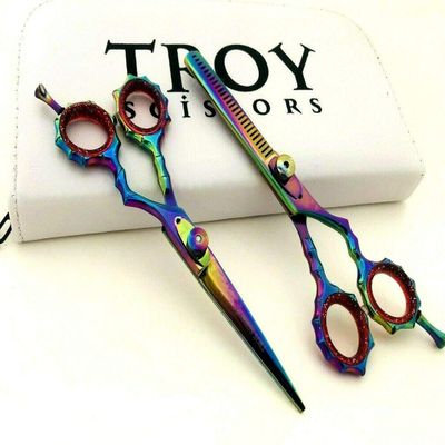 5.5" Professional Barber Razor Edge Silver Titanium Coated Hair Cutting and Texturizing Shears Scissors Student Teacher Kit Set+case