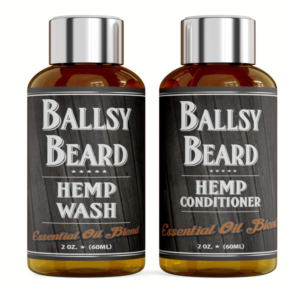 Ballsy Beard Wash Shampoo & Conditioner Set for Men 2 Piece Travel Size Beard Hair Shampoo