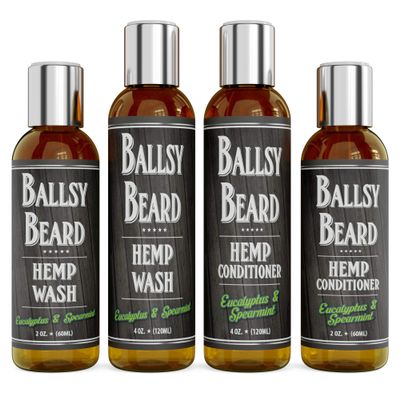 Beard Wash Shampoo & Conditioner Set for Men 2 Piece Travel Size Hair Shampoo (Eucalyptus Spearmint, 4 oz)