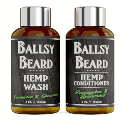 Ballsy Beard Wash Shampoo & Conditioner Set for Men 2 Piece Travel Size Hair Shampoo (Eucalyptus Spearmint, 2 oz)