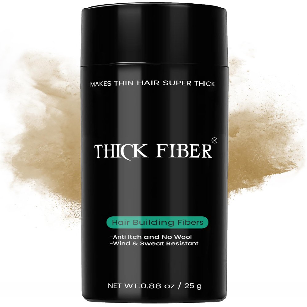 THICK FIBER Hair Fibers for Thinning Hair & Bald spots (MEDIUM BLONDE) - 25g Bottle - Conceals Hair Loss in Seconds - Hair Powder for Women & Men