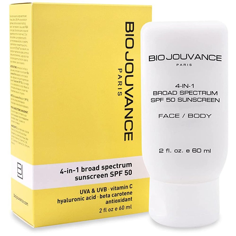BIO JOUVANCE PARIS - 4 In 1 Sunscreen 2oz(60ml) | SPF50 Sunblock + Moisturizer + Anti-Aging + Antioxidant | Face&Body Sensitive Skin | Made in France