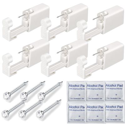 Silver Angel Nose Piercing Kit 20G Nose Stud Disposable Self Ear Nose Piercing Gun Kit Safety Painless Body Piercing Kit Tool (6 Pack)