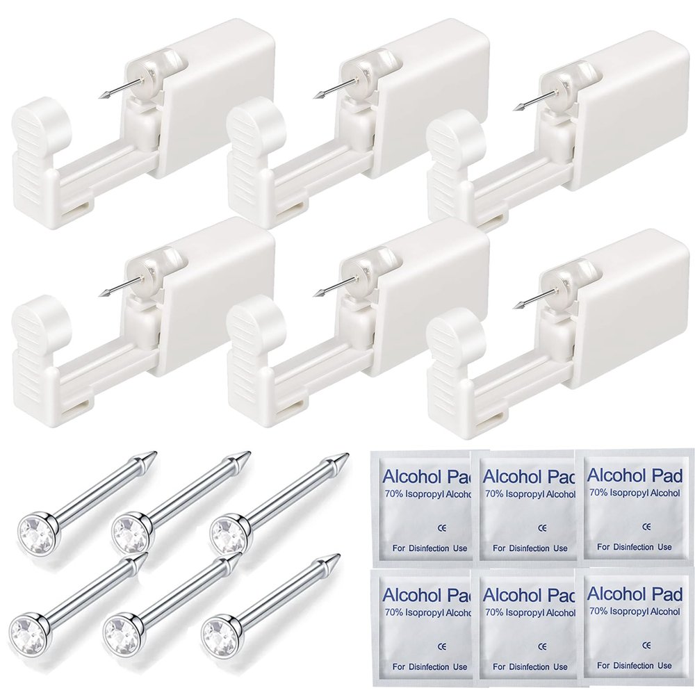 Silver Angel Nose Piercing Kit 20G Nose Stud Disposable Self Ear Nose Piercing Gun Kit Safety Painless Body Piercing Kit Tool (6 Pack)