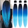 Ombre Sea Blue Braiding Hair Pre Stretched Synthetic Yaki Ez Braid Braiding Hair view 1