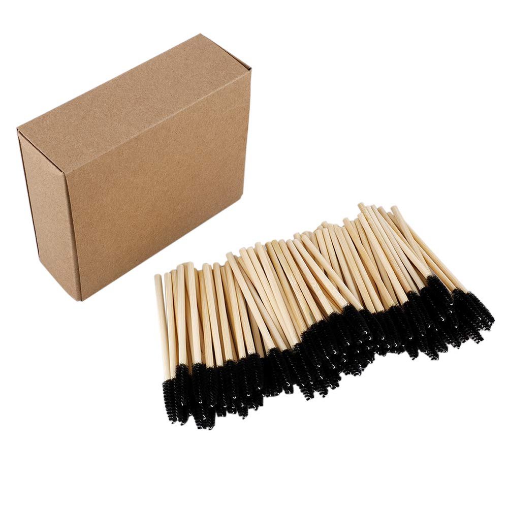SUFUBAI 100pcs Bamboo Eyelash Brush, Disposable Mascara Wands Makeup Kits for Eyelash Extensions Makeup Tool Bulk