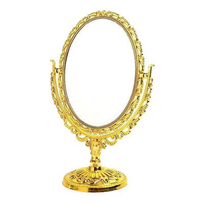 BESPORTBLE 1pc Retro Double Sided Oval Desktop Makeup Mirror European Style Cosmetic Mirror for Home Bathroom Bedroom Golden Finish Rotation for Makeup and Decoration