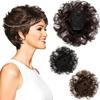 7x10cm Small Area Short Curly Human Hair Topper Fluffy Curly Hair Topper Clip in Toupee Hairpieces Top Crown Topper Hair Replacement Wiglets Weavy Topper Hair Pieces for Women Dark Brown view 1