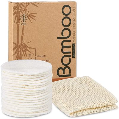 20 Packs Organic Reusable Makeup Remover Pads, Washable Bamboo Cotton Rounds for All Skin Types with Cotton Laundry Bag