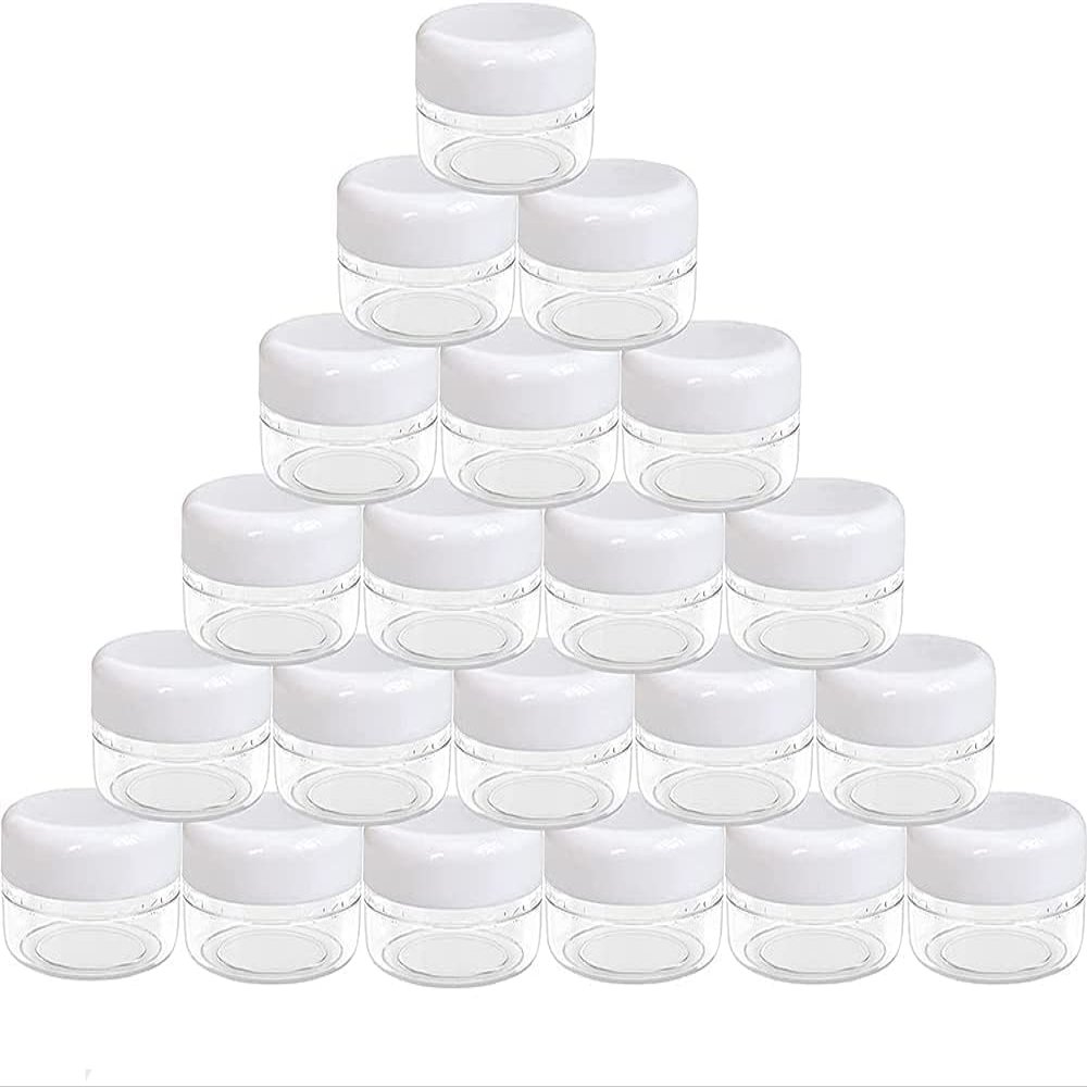 40 Pieces 10g/10ml Refillable Plastic Cosmetic Clear Container jars with Screw-on White Lids for Travel Storage Make Up,Eye Shadow,Jewelry,Nails,Powder,Paint