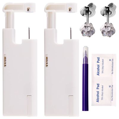 2 Boxes 2PCS Ear Nail Gun Disposable Aseptic Household Ear Piercing Gun Portable Ear Piercing Gun Group Ear Piercing Tools (New Generation) (3MM, 5MMSilver)