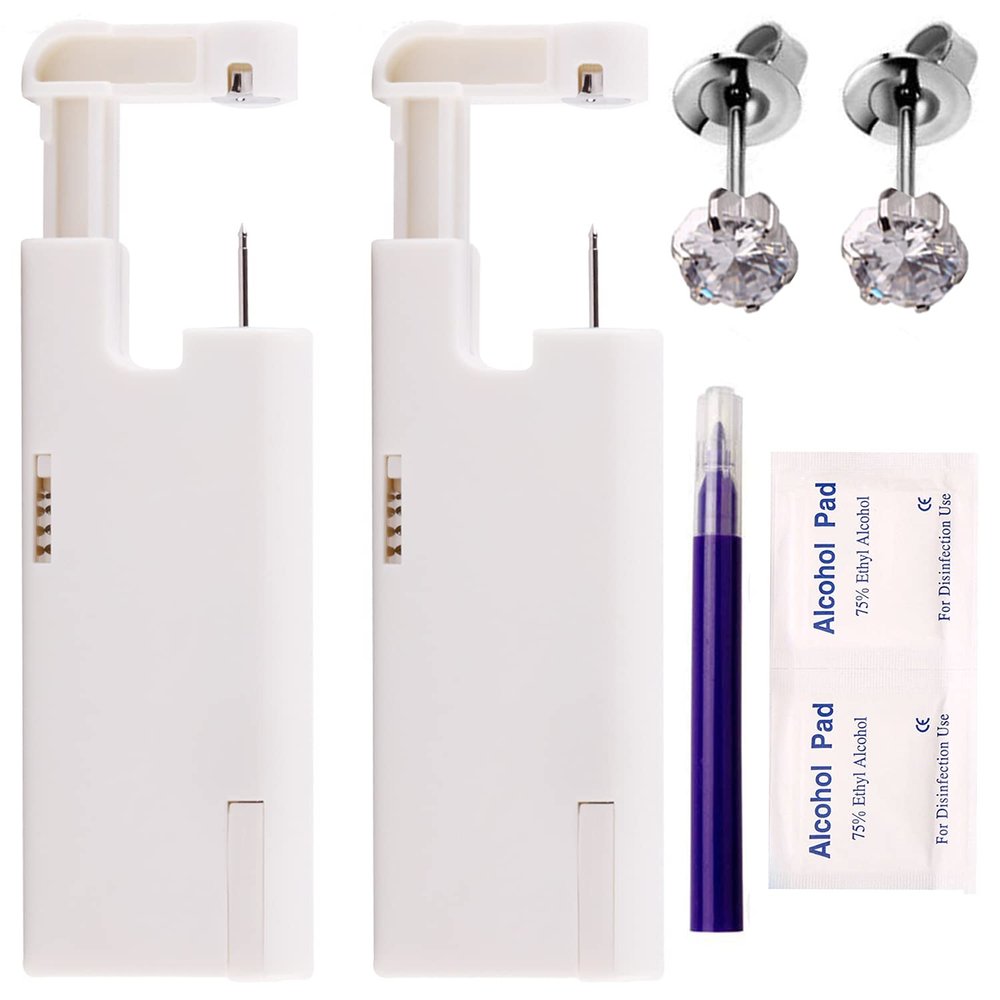 2 Boxes 2PCS Ear Nail Gun Disposable Aseptic Household Ear Piercing Gun Portable Ear Piercing Gun Group Ear Piercing Tools (New Generation) (3MM, 5MMSilver)