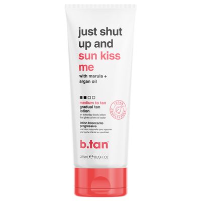 b.tan Medium Gradual Self Tanning Lotion | Just Shut Up and Sun Kiss Me Everyday Glow Lotion - Develop a Bronzed Glow, Infused With Marula + Argan Oil, Vegan, Cruelty & Paraben Free, 236ml