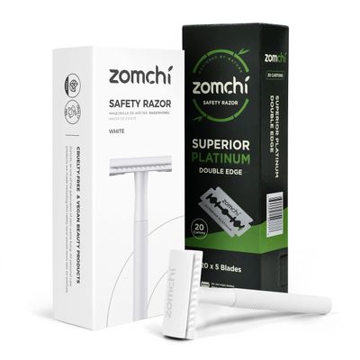 White Double Edge Safety Razor for Women with 100 Counts Safety Razor Blades for Shaving