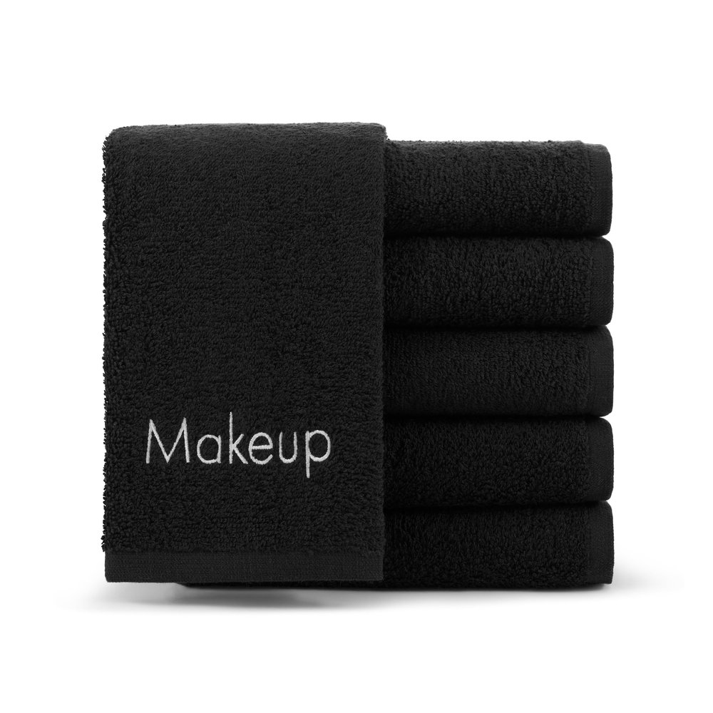 Arkwright Makeup Towels - Pack of 6 - Soft & Gentle Cotton Small FingerTip Powder Room Washcloth, Decorative Bathroom Essentials for Hosts & Artists, 11 x 17 in, Black