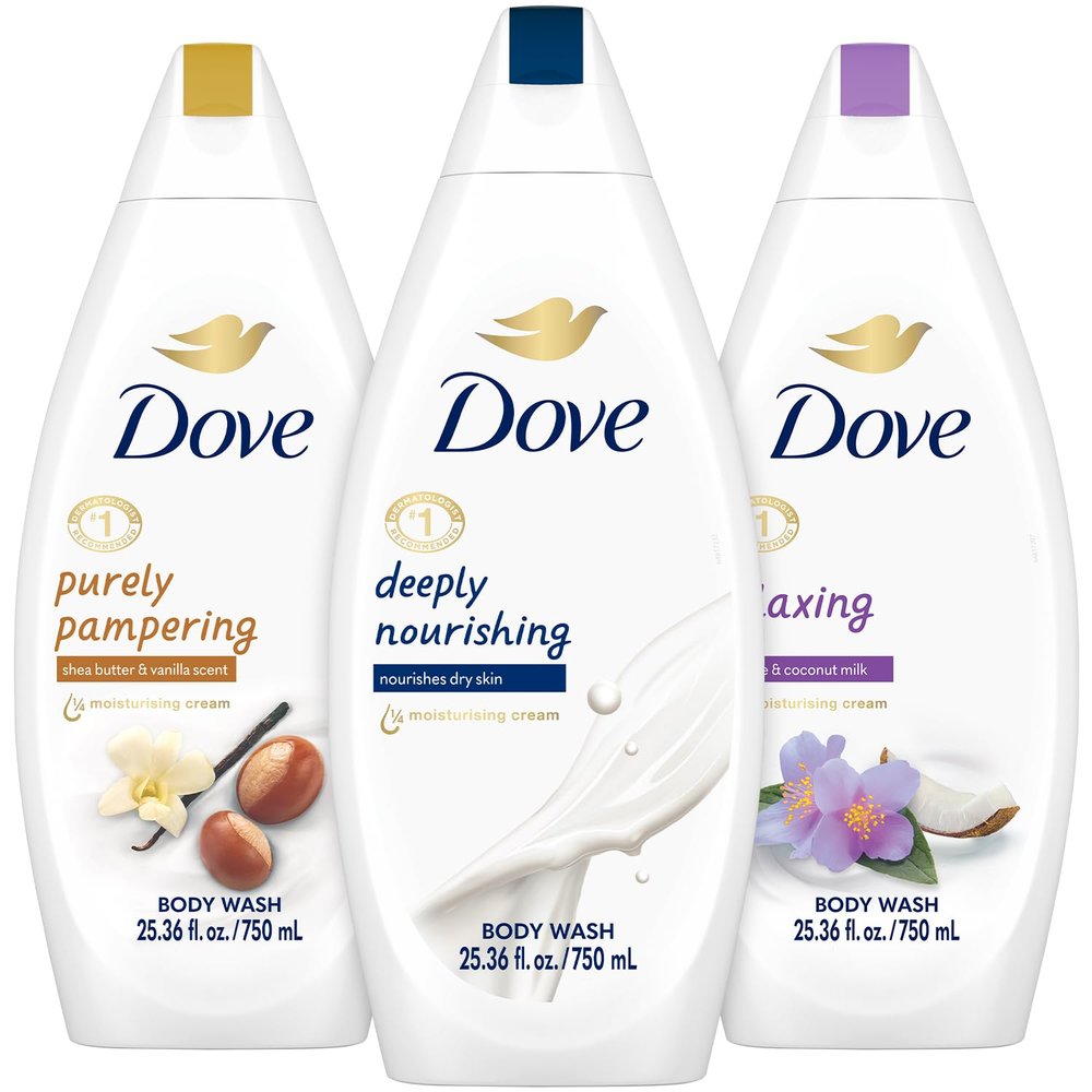 Dove Body Wash Variety 3-Pack Pampering, Relaxing & Deeply Nourishing for Softer, Smoother Skin, 25.3 Oz Ea