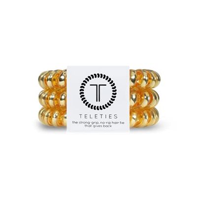 TELETIES - Large Spiral Hair Coils - Ponytail Holder Hair Ties for Women - Phone Cord Hair Ties - Strong Grip, No Rip, Water Resistant, No Crease - 3 pack - Sunset Gold