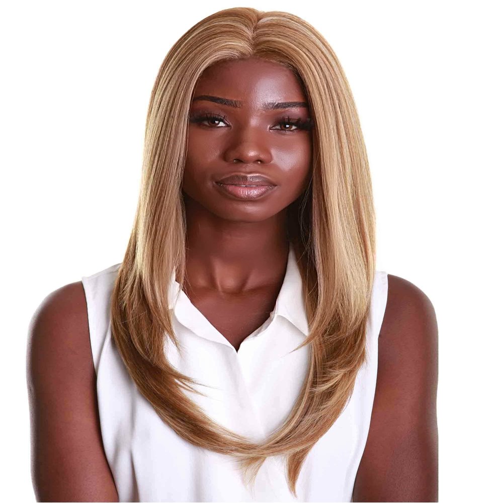 LUXLUXE Kiya Straight 22 Inch Long 4X4 Hand-Tied Lace Front Wig, Heat Resistant Fiber, 20+ Shades of Natural, Dip Dyed, & Blended Colors (#P2763 - Blonde Blend)