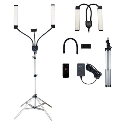 Dual Arm Portable LED Light Floor Lamp with Tripod, USB Port, Remote Controlled, Phone Holder, HD Adjustable 3200K-5800K Color Temperature, for Eyelash Extension, Tattoo, Makeup,PhotographySilvery