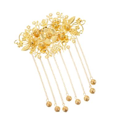 1pc Vintage Accessories Hairpin Hair Stencils for Barbers Gold Hair Clip Chinese Wedding Hair Accessory Flower Crystal Pearl Hairpins Retro Decor Comb Asia Alloy Bride Long Tassels