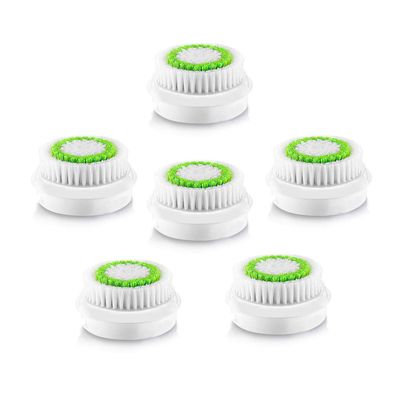 Facial Cleansing Brush Head Replacement, Facial Cleansing Brush Head, for Acne Prone, Clogged and Enlarged Pores Skins (6 Pack/Green)