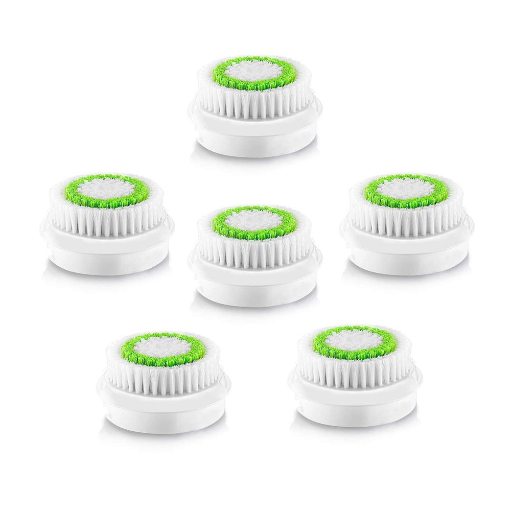 Facial Cleansing Brush Head Replacement, Facial Cleansing Brush Head, for Acne Prone, Clogged and Enlarged Pores Skins (6 Pack/Green)