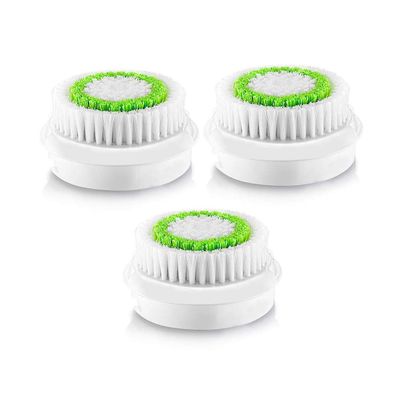 Facial Cleansing Brush Head Replacement, Facial Cleansing Brush Head, for Acne Prone, Clogged and Enlarged Pores Skins (3 Pack/Green)
